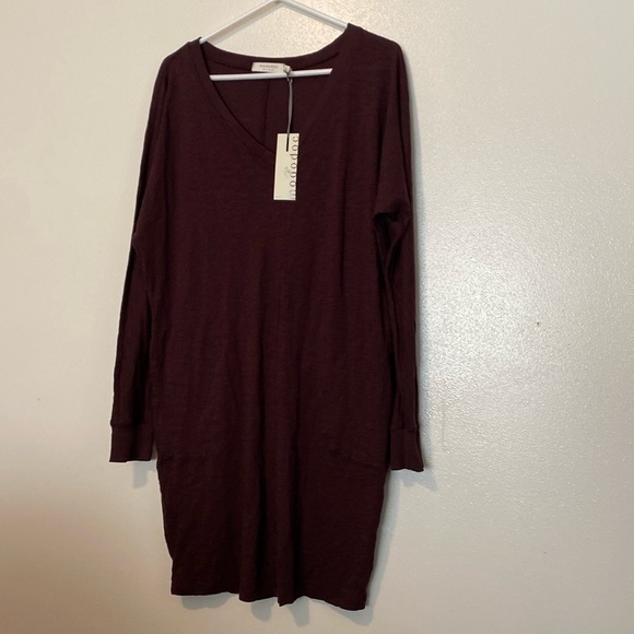 Mododoc LA hickory smoke long sleeve pocket v neck cotton dress small - Picture 1 of 13